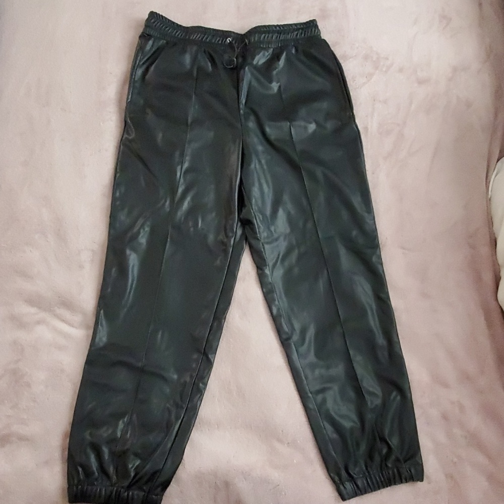 Black Pleather Joggers with Drawstring